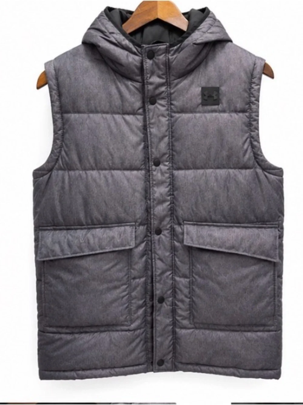 Under Armour Gray Quilted Hooded Puffer Vest for Kids